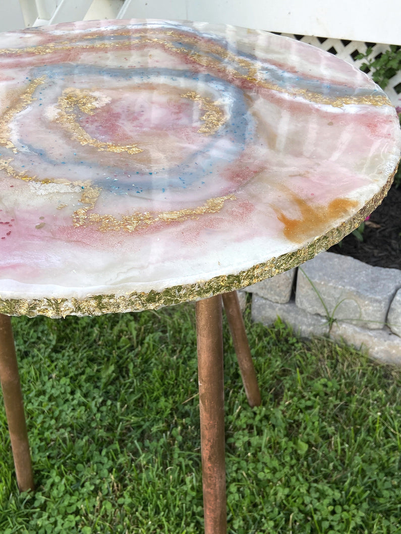 Pink Geode Inspired Side Table - HOPEfully Handmade